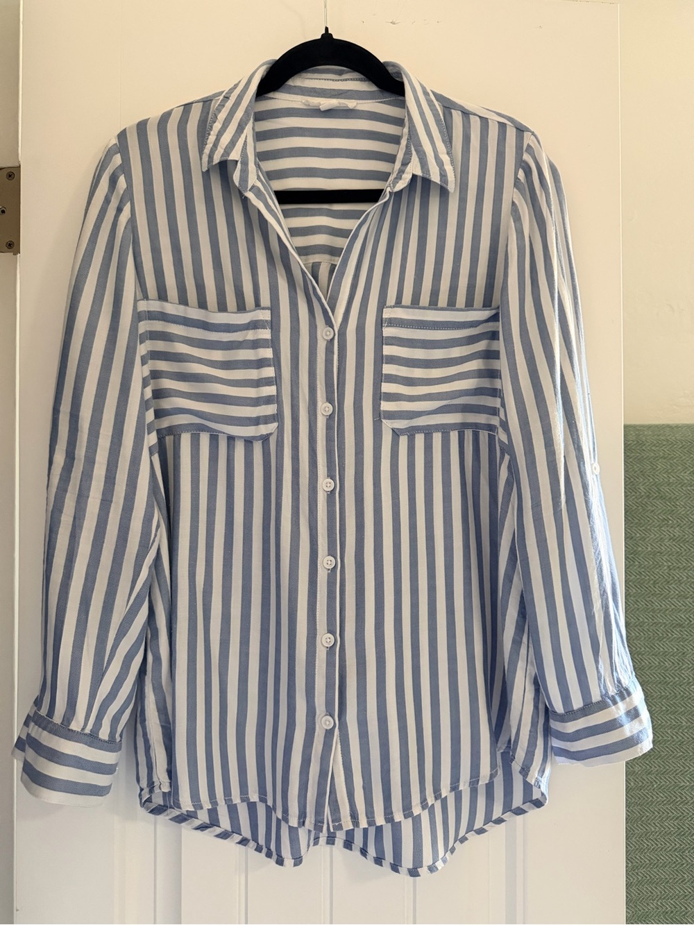 Striped Button-Up Shirt - Blue & White